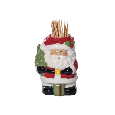 Ceramic Santa Toothpick Holder, Red, Ceramic, Table, Kitchen, Christmas, Tabletop, Toothpick Holder