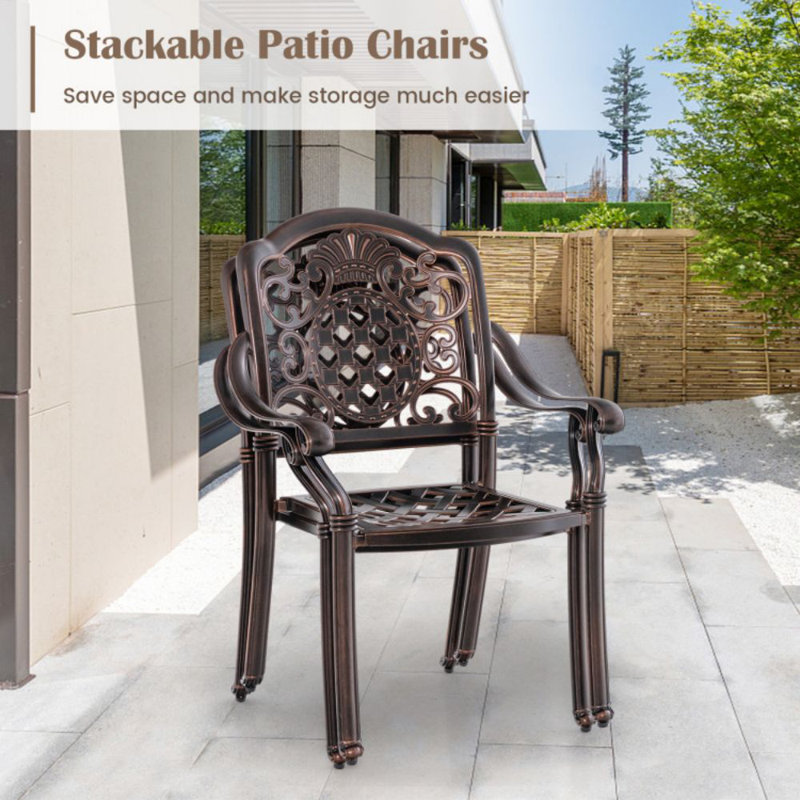 Red Copper Cast Aluminum Outdoor Dining Chairs, Set of 2