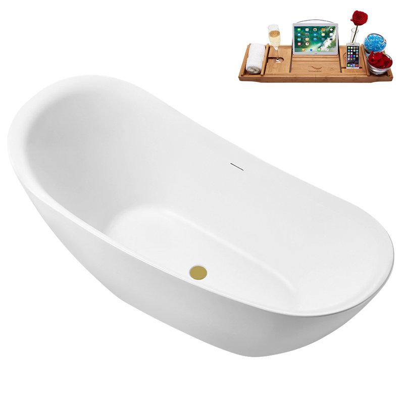 Baignoire autoportante de 63 po avec drain interne Streamline, Or brossé