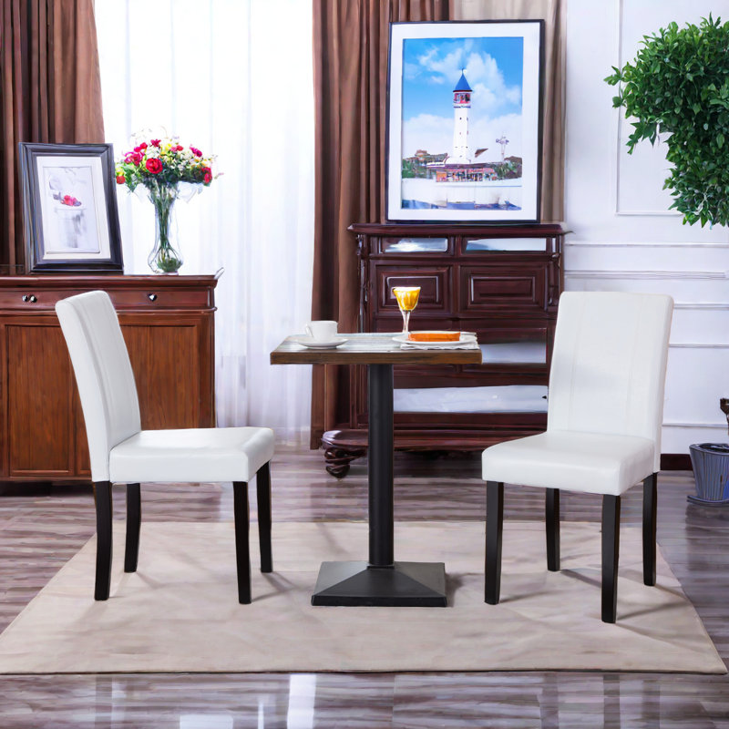 Critchfield Solid Wood and Faux Leather Dining Parson Chair(Set of 2), White