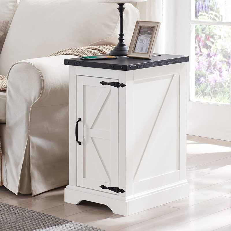 Table de chevet avec station de charge - blanc - 17 po de profondeur / bois / rectangulaire / maison de campagne