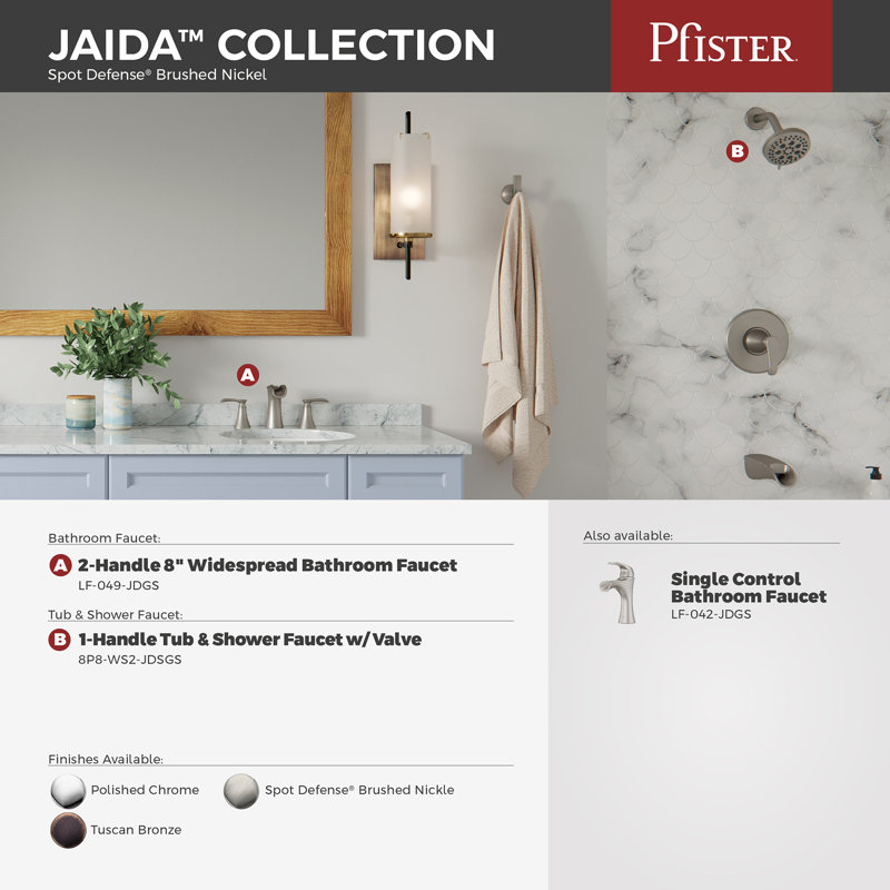 Jaida Tub and Shower Faucet with Rough-in Valve, Spot Defense Brushed Nickel