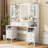 Large Makeup Vanity Desk With 2 Rgb Cabinets And Power Outlet