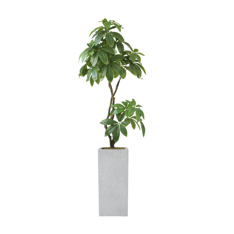 Arbre à fleurs artificiel dans un pot de fleurs carré en fibre de pierre beige