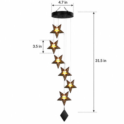 Carillon solaire à étoile avec lumière DEL chaude d'extérieur
