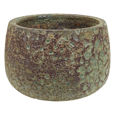 Kevelle Round Green Lava Finish Ceramic Outdoor Planter Pot