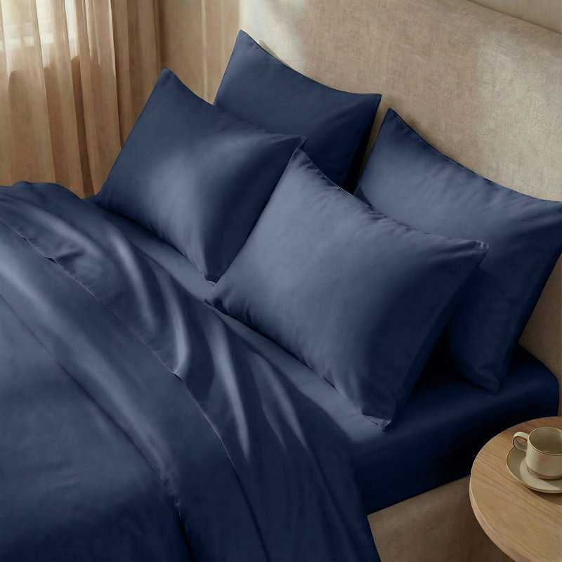 Bedding Sets Sateen No Pattern Duvet Cover Set, Navy, 50x90cm Pillowcase, Double