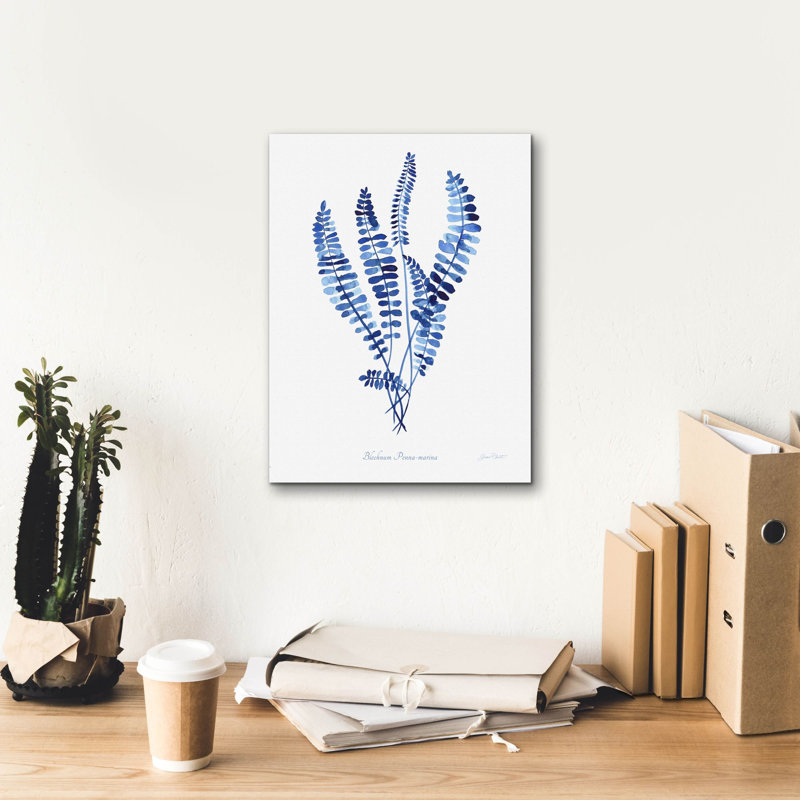 «Indigo Botanical 11» par Jean Plout, art mural sur toile, H 16 po x l 12 po x P 0,75 po
