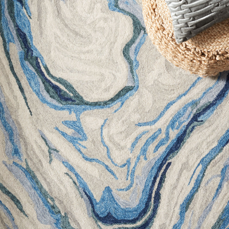 Soho Hand Tufted Wool/Cotton Abstract Rug in Blue/Beige, Runner 2'3" x 8'