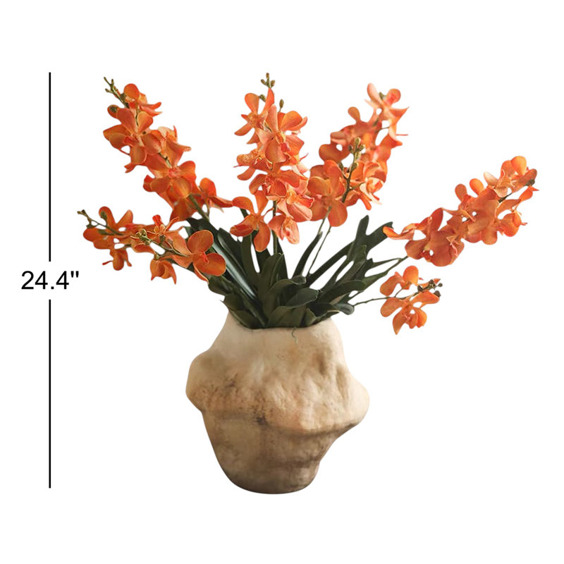 Faux Vanda Orchid Stem 24" Tall, Orange