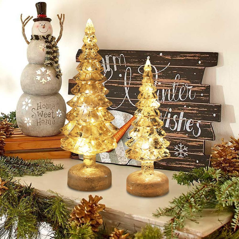 12.25 Wooden Christmas Tree with Miniature Ornaments Table Top