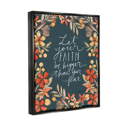 Faith Over Fear Religious Calligraphy Patterned Floral Border Canvas Wall Art By Katie Doucette