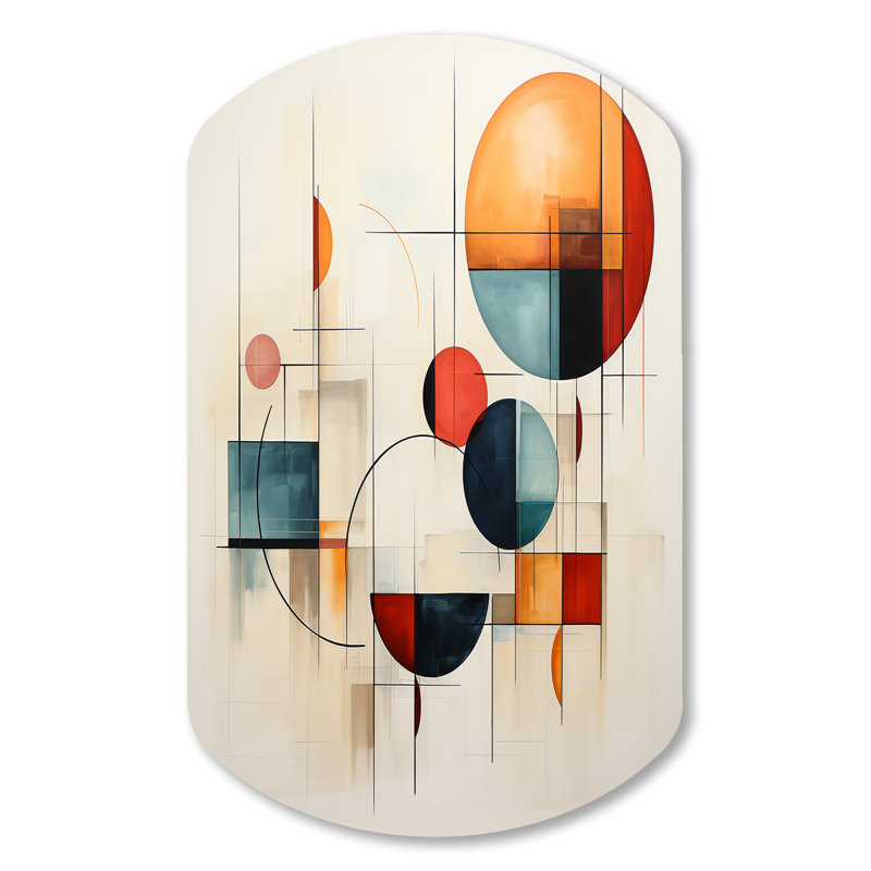 «Mid Mid Century Geometric Patchwork IV» - art mural cylindrique minimaliste en métal, reproduction d'art asymétrique moderne