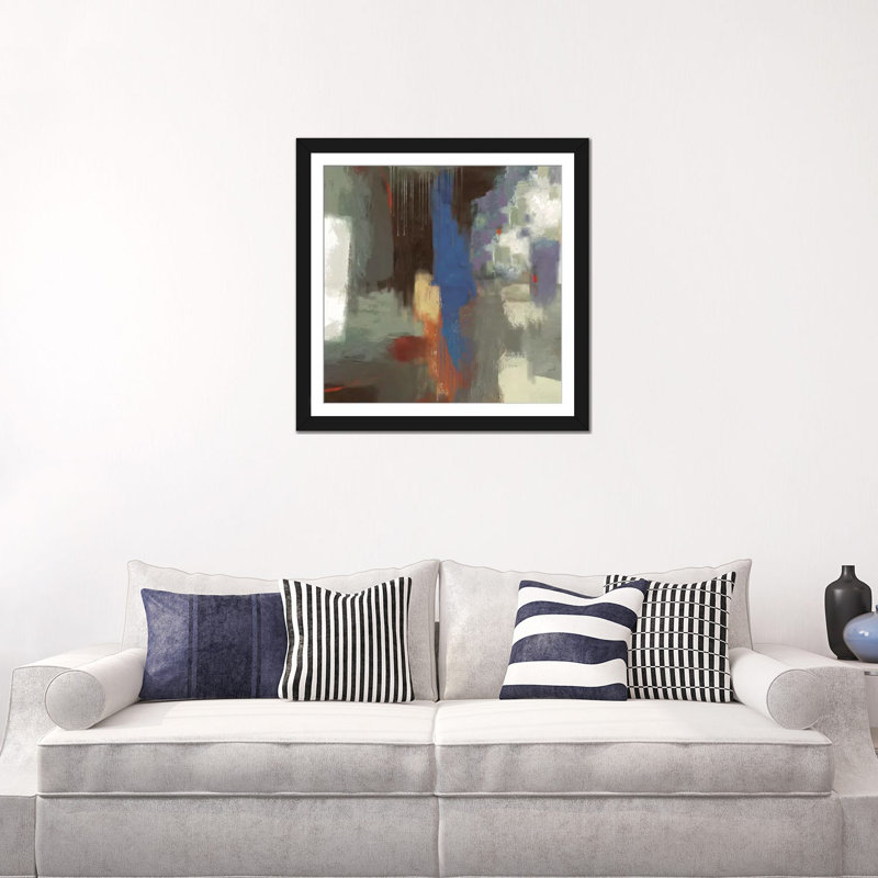 «Blue Abstract» par PI Studio - reproduction sur toile, H 16 po x l 16 po x P 1 po, Papier d'art encadré noir, Blanc