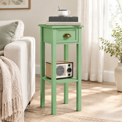 Table d'appoint étroite avec tiroir et tablette inférieure, table de chevet mince pour petits espaces, gris-vert