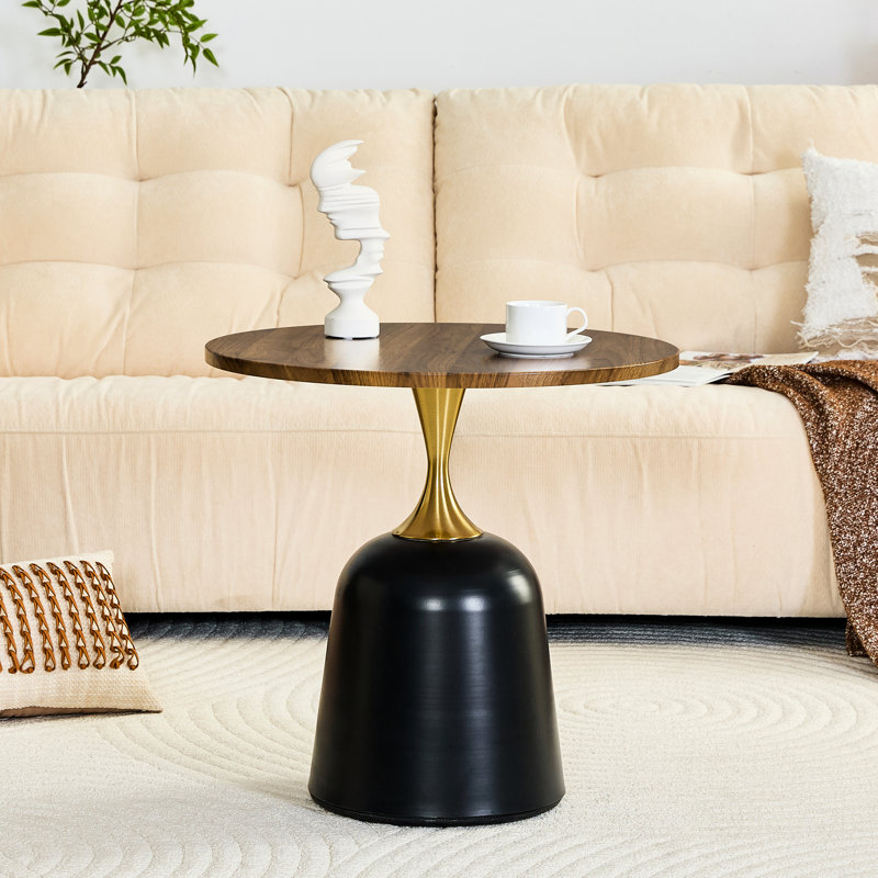 Table d'appoint de 23,6 pouces, noyer, base en métal, luxe nordique, convient à la tête de lit dans la chambre à coucher, bureau, salle à manger et lecture polyvalente