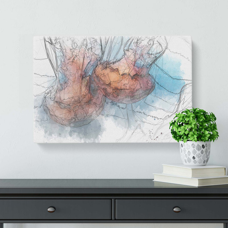 Pink Jellyfish in Abstract - Wrapped Canvas Drawing - Wrapped Canvas, 40cm H x 60cm W x 3cm D