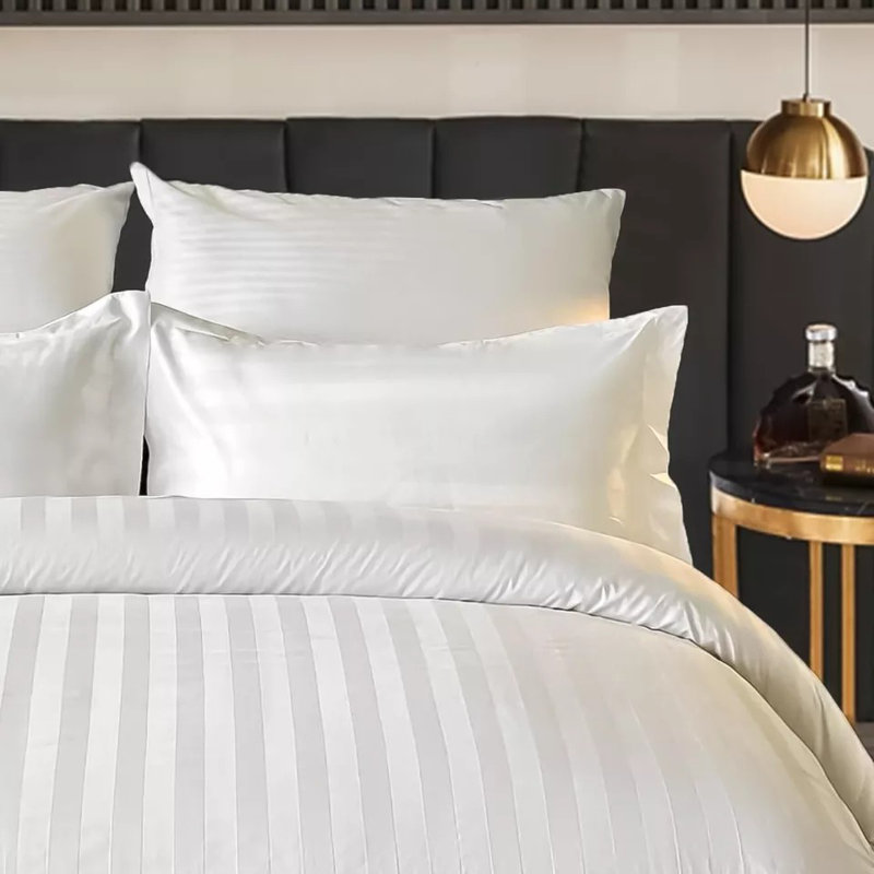 Stripe Duvet Cover with Pillowcase Egyptian Satin Cotton Hotel Quality No Closing Duvets