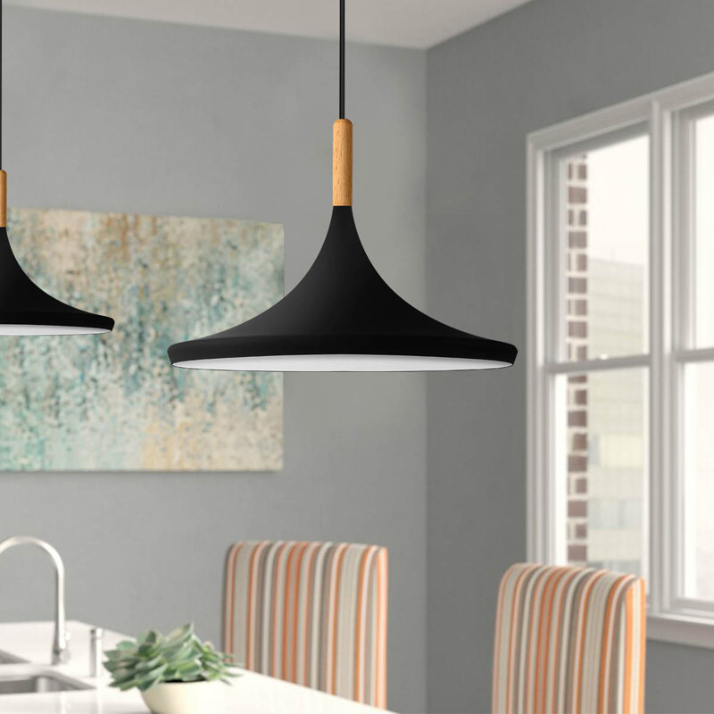 Keivan 1-Light Matte Black Farmhouse Kitchen Island Pendant Light