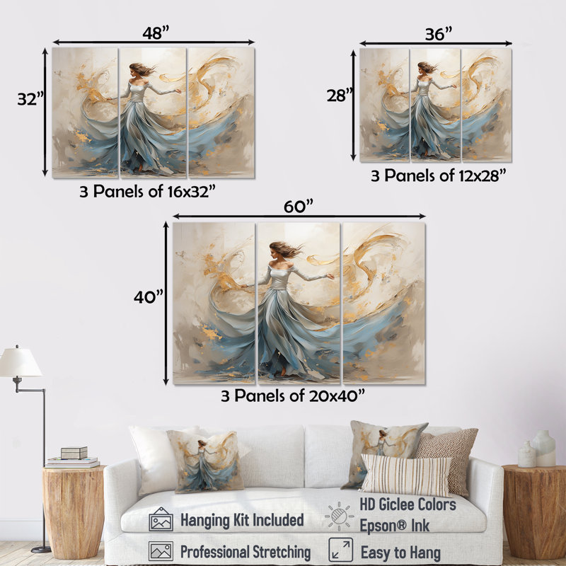 Minimalisme blanc et bleu Dance I - ensemble de reproduction d'art mural Dance, H 28 po x l 36 po