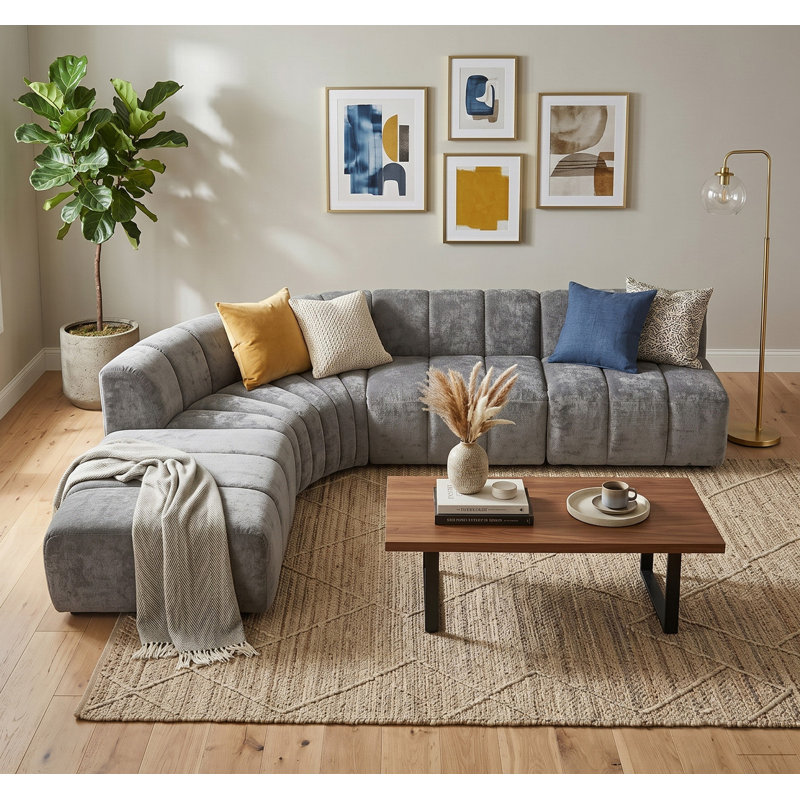 Ensemble de salon modulaire semi-courbé 116 po avec repose-pieds réversible 116 po, 116 pièces, Chenille gris foncé