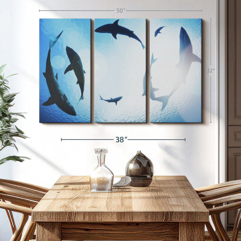" School Of Sharks ", 32" H x 50" W