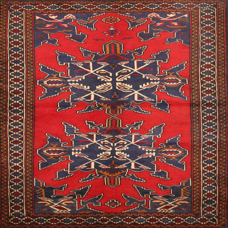 Tapis traditionnel rouge / brun Bealeton, Carré 3 pi