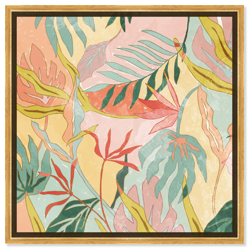 Coloured Jungle Flow Canvas Boho Maximalist Wall Art by Art Remedy, Cadre doré, H 21 po x l 21 po