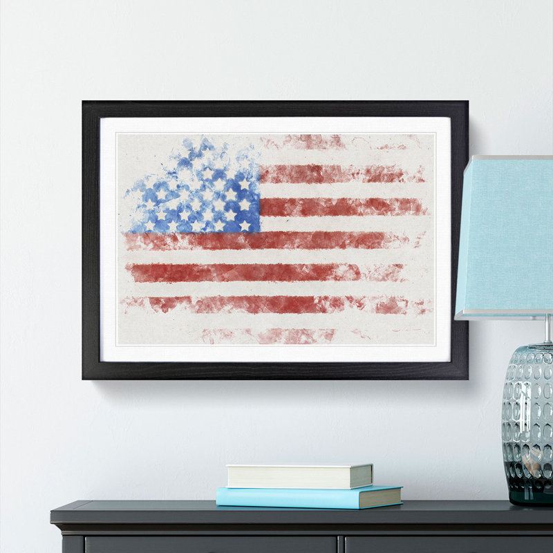 American Flag - Framed Print, 62cm H x 87cm W x 2cm D, Black Framed