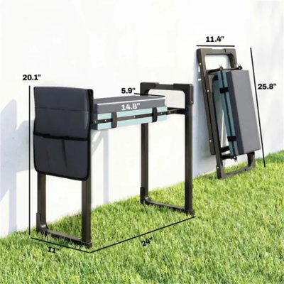 Dark Gray 2‑in‑1 Garden Kneeler and Seat with Tool Pouch