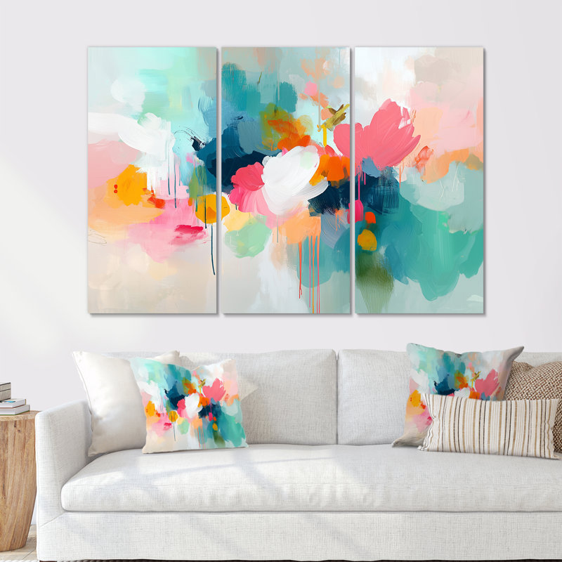 Minimalisme abstrait dans des tons roses et bleus III - ensemble d'art mural minimalisme, H 28 po x l 36 po x P 1 po