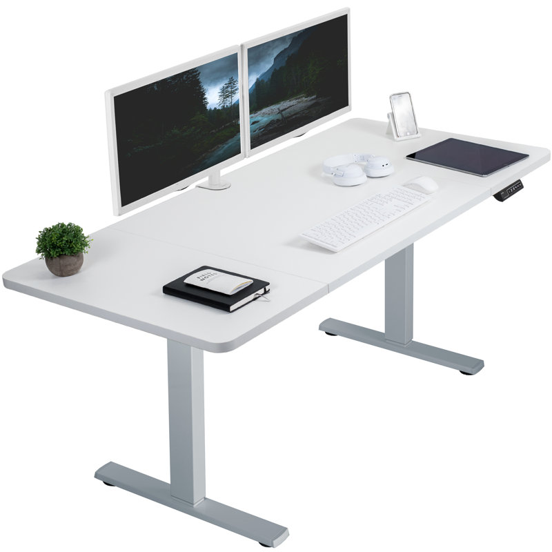 VIVO Single Motor Electric Desk with Push Button Memory Controller, White/Gray, 48.5" H x 60" W x 30" D