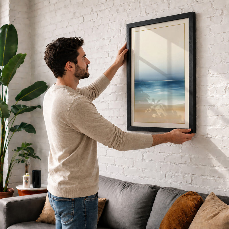 Serene Horizon Coastal - Framed Print, A2 - 59.4 x 42.0 cm, Oak