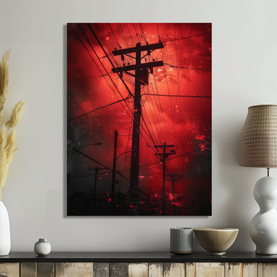 Rouge, noir, urbain, Pulse Power Lines - Power Lines Wall Art Living Room