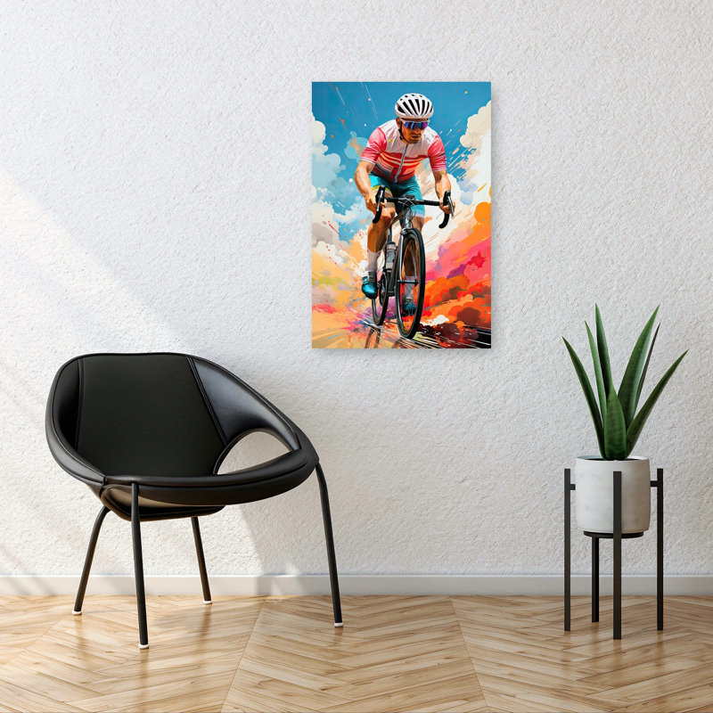 «Vibrant Cycling Action», impression murale contemporaine colorée, H 36 po x l 24 po
