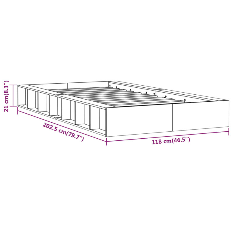 Bed Frame Solid Wood, Black, Small Single (2'6)