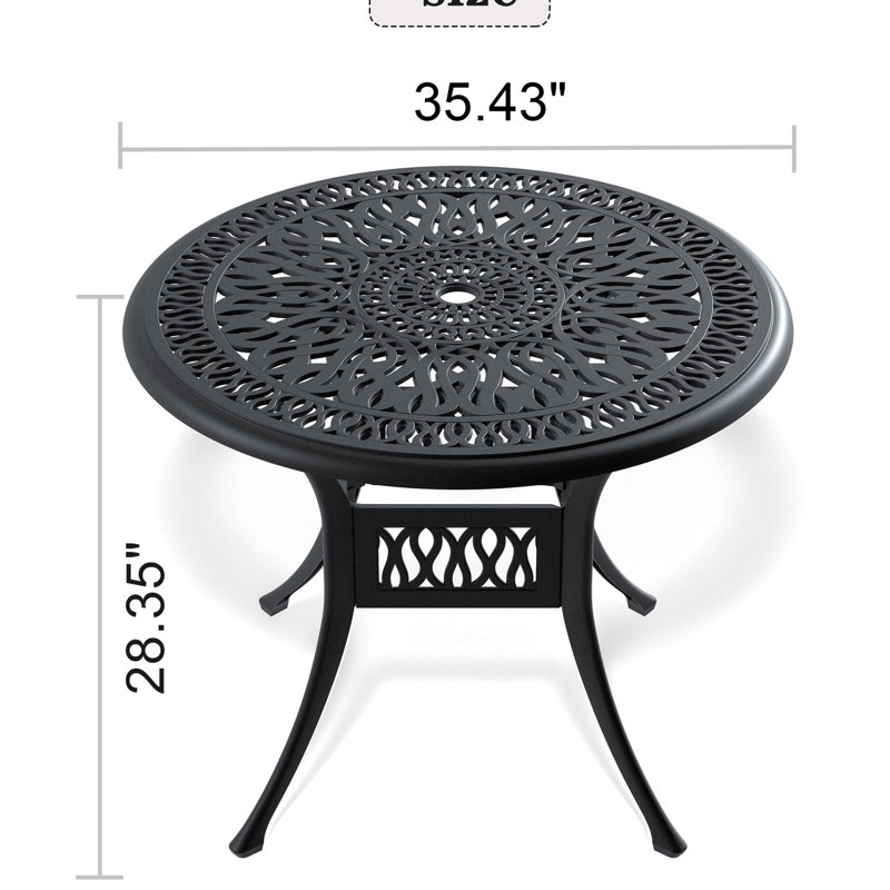 35.95-inch Black Frame Cast Aluminum Patio Dining Table - Protected , Stylish 35.95" In To Harsh Weather, Ergonomic