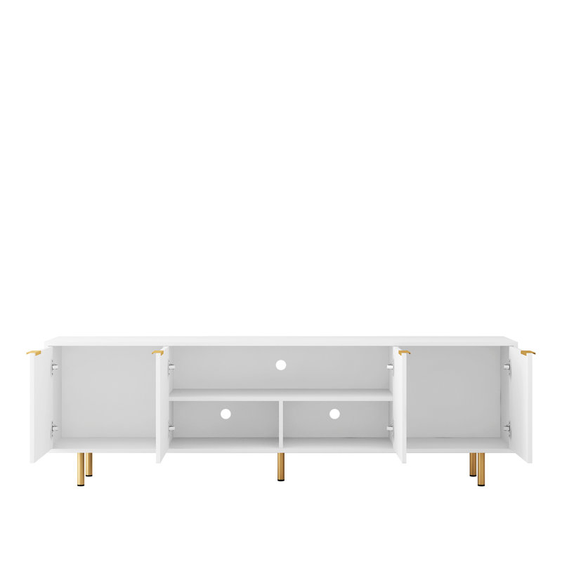 White Tv Stand With Storage And Power Outlet, 68" Fluted For 70-79 Inch Tv, Entertainment Center, Media Console Cabinet Living Room Modern 55+ Center Lockers,