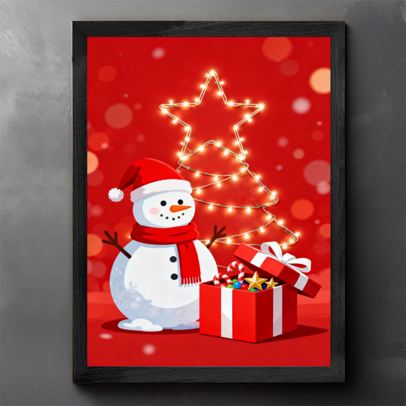 Impression encadrée noire «Snowman Vintage by the Stars» de style rétro, H 25 po x l 17 po