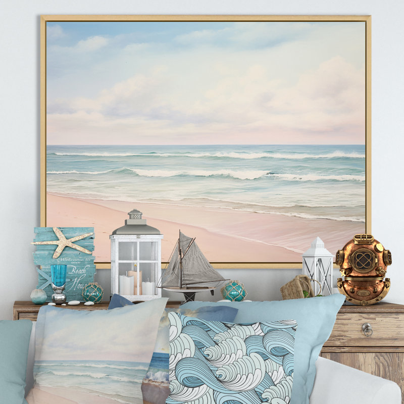«Ocean Tranquility Tender Pink Pastel Sunrise - Coastal Beach», reproduction d'art sur toile, H 12 po x l 20 po, Naturel