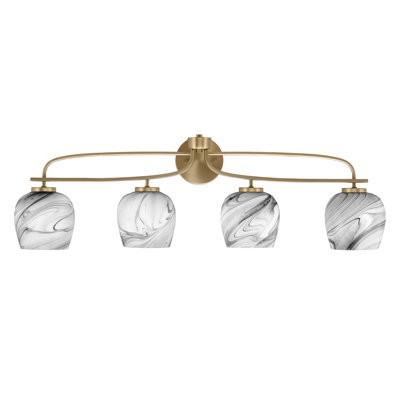 Barre d'éclairage de salle de bain 4 lumières Cavella avec verre tourbillon onyx 6 po