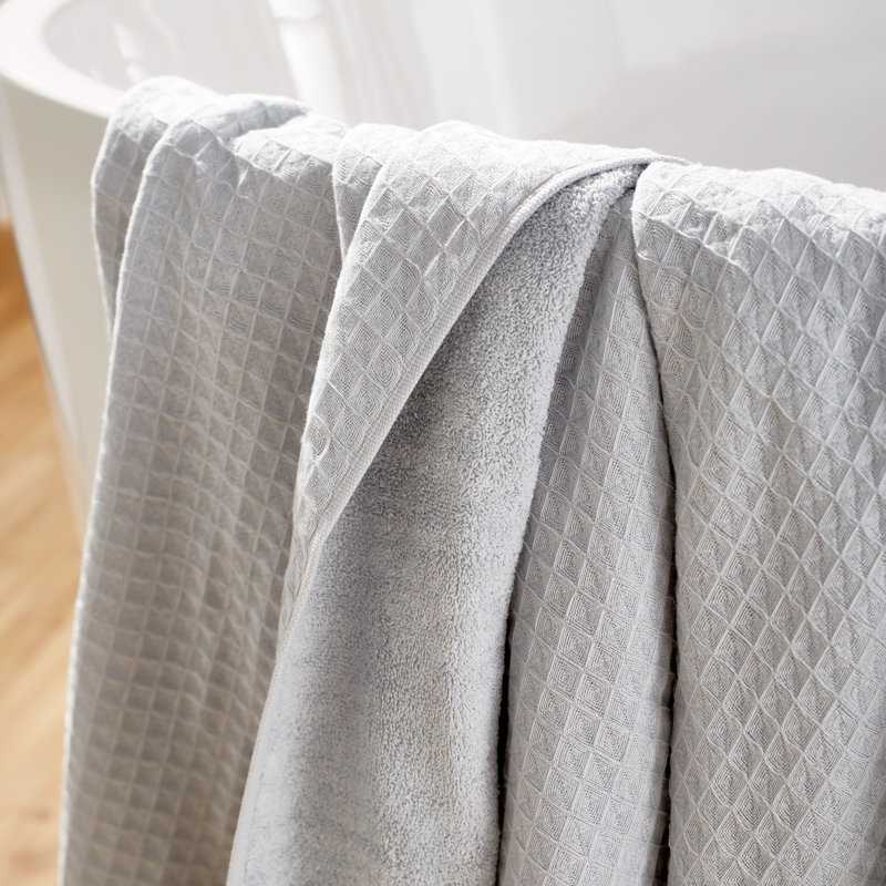Serviette de bain 100% coton Waffle Twist, Gris clair, Ensemble de serviettes de bain 6 pièces