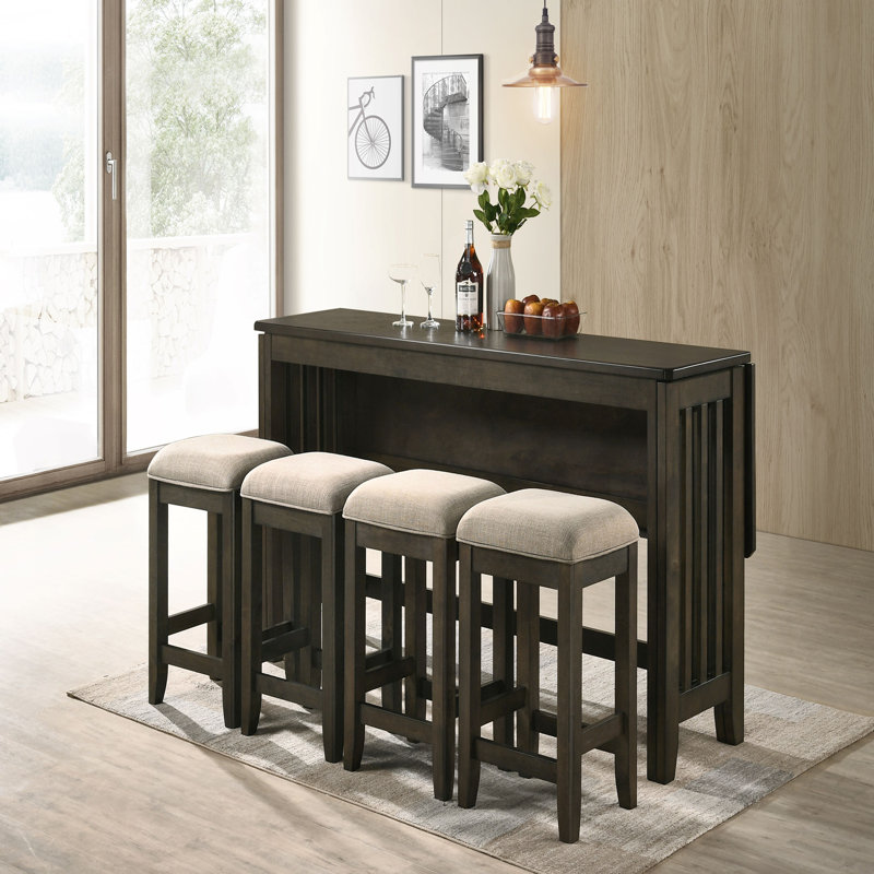Table à abattants au fini brun foncé avec 4 tabourets