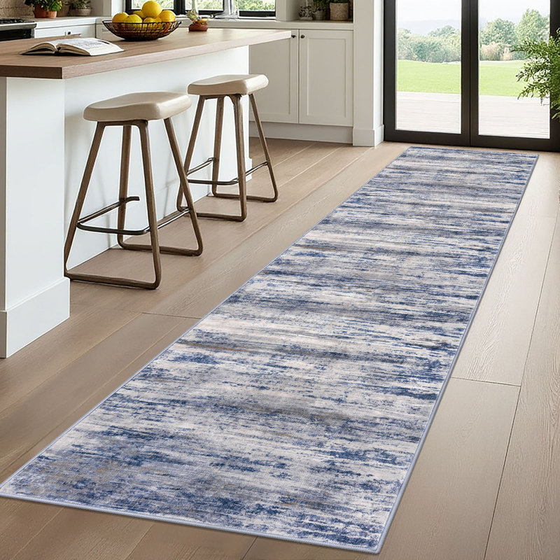 Modern Washable Rug Runner 2.6x10 Abstract Hallway Runner Rug Non-Slip Soft Carpet Runner Rugs for Entryway Kitchen