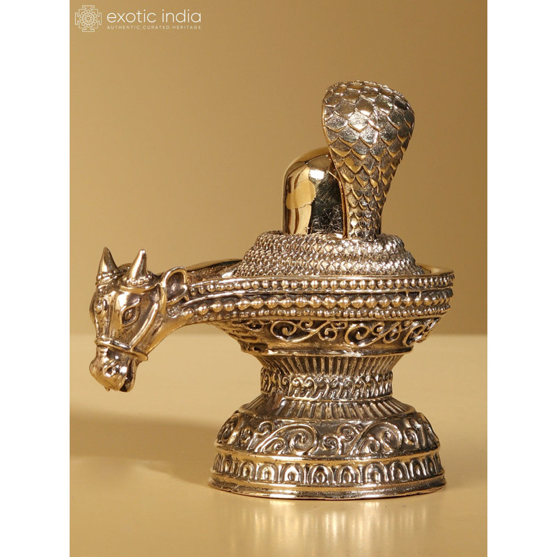 4" Brass Superfine Shivalinga Statue – Handcrafted Sacred Shiva Lingam with Nandi Base, Ornate Hindu Worship Décor