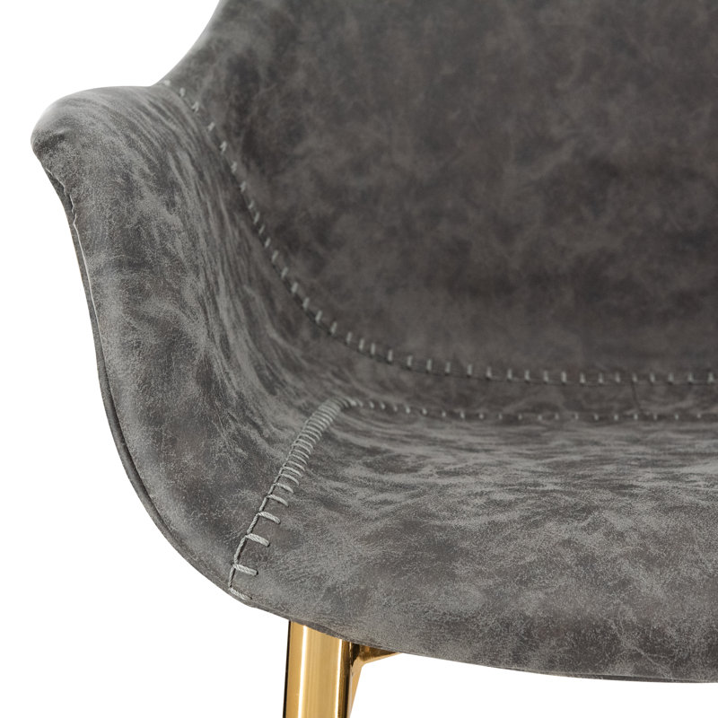 Matthew Leather Dining Chair, Modern Mid Century Accent Chair with Armrests and Iron Legs, Faux Leather Upholstered Kitchen Desk Chair for Dining Room, Living Room, Office Furniture