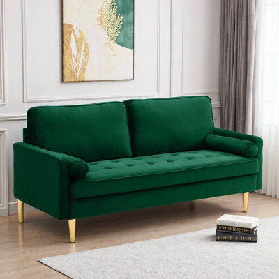 65" Minimalist Velvet Sofa with Metallic Gold Legs | Modern 2-Seater Couch with Plush Cushions for Living Room & Bedroom