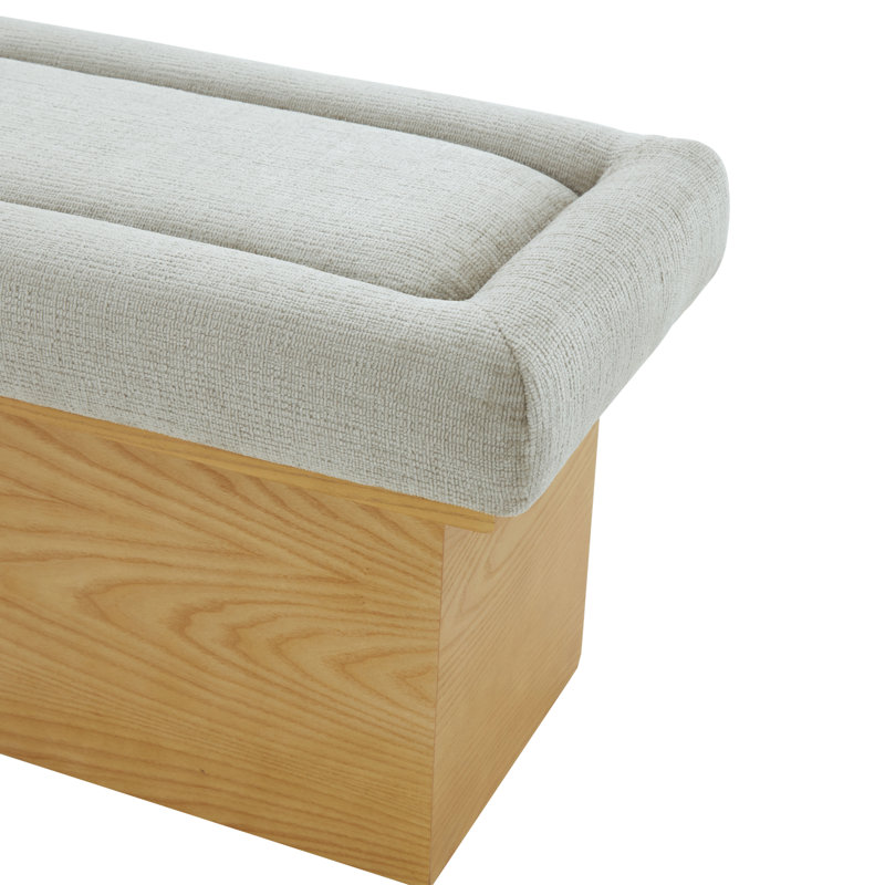 Banc en chenille et bois Trudy, Marron clair