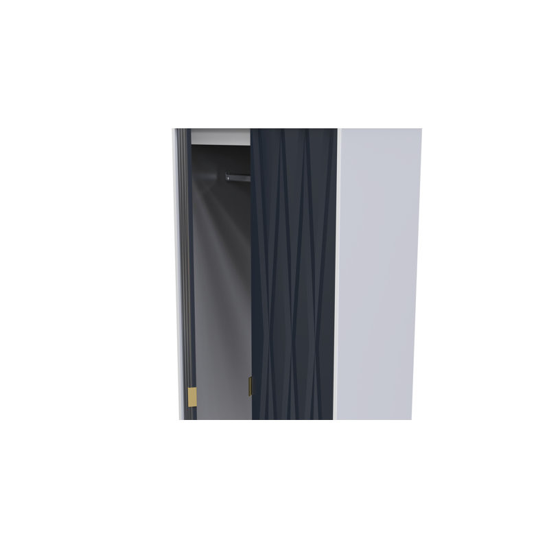 Fully Assembled Efka Diamond Wardrobe, Indigo / White Matt Veneer