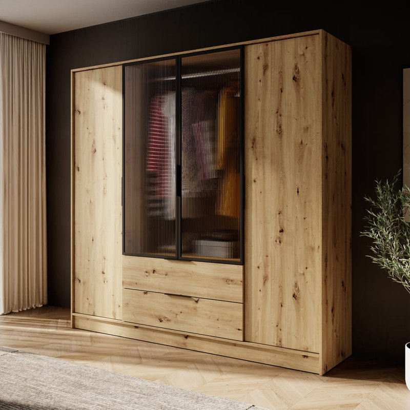 Cayslee 2 Door Manufactured Wood Wardrobe, Oak